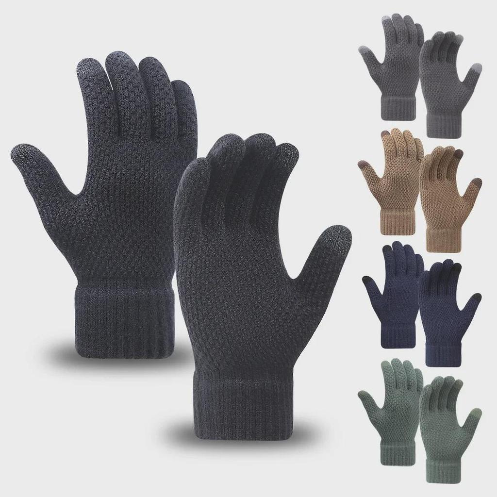Men's and Women's Knitted Touchscreen Gloves: Warm, Velvet-Lined, Thickened, Separate-Finger Design for Autumn and Winter