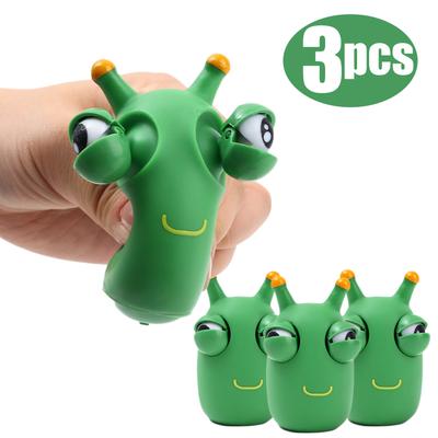 Grappig Grasworm Knijpspeelgoed Nieuwigheid Oogprikkelende Worm Knijpspeelgoed Knijp Groenoog Stuiterende Worm Speelgoed 3D Grasworm Speelgoed