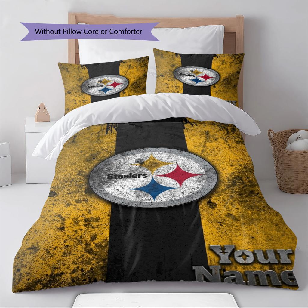 Naam Op Maat Pittsburgh Steelers Patroon Beddengoed Set Dekbedovertrek Kussensloop Huisdecoratie Cadeau (1 dekbedovertrek + 2 kussenslopen, zonder binnenkussen)