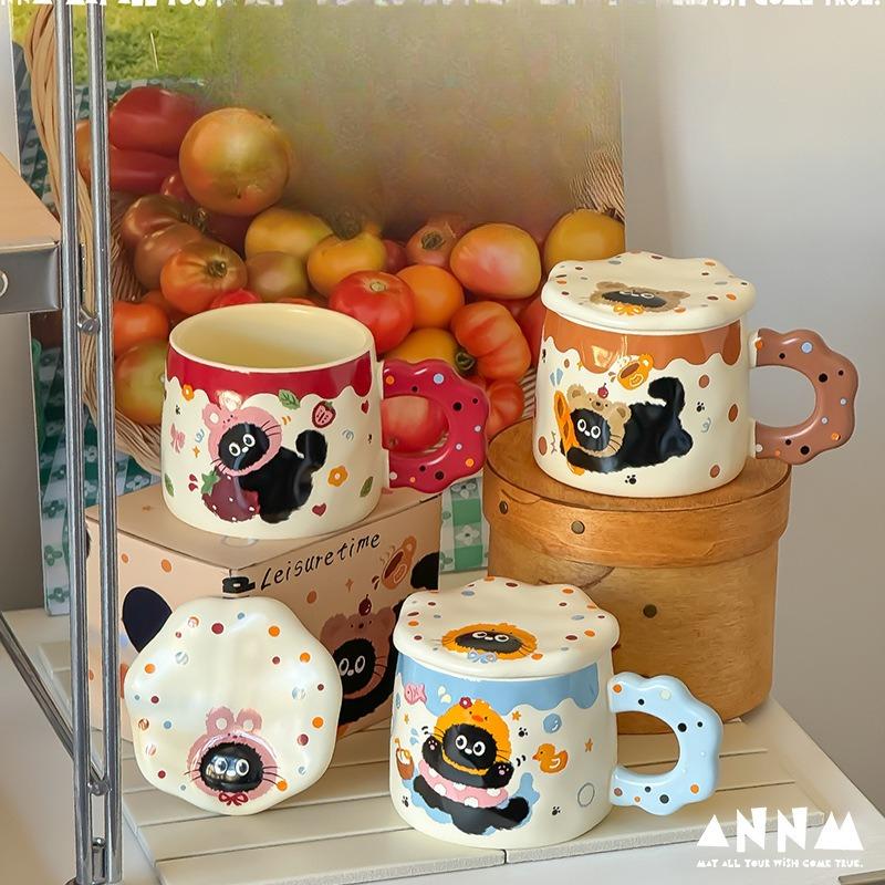 Dárky k narozeninám Kočičí keramický hrnek s víčkem Hrnek na vodu Hrnek s vysokou úrovní vzhledu pro dívky Domácí keramický hrnek na pití