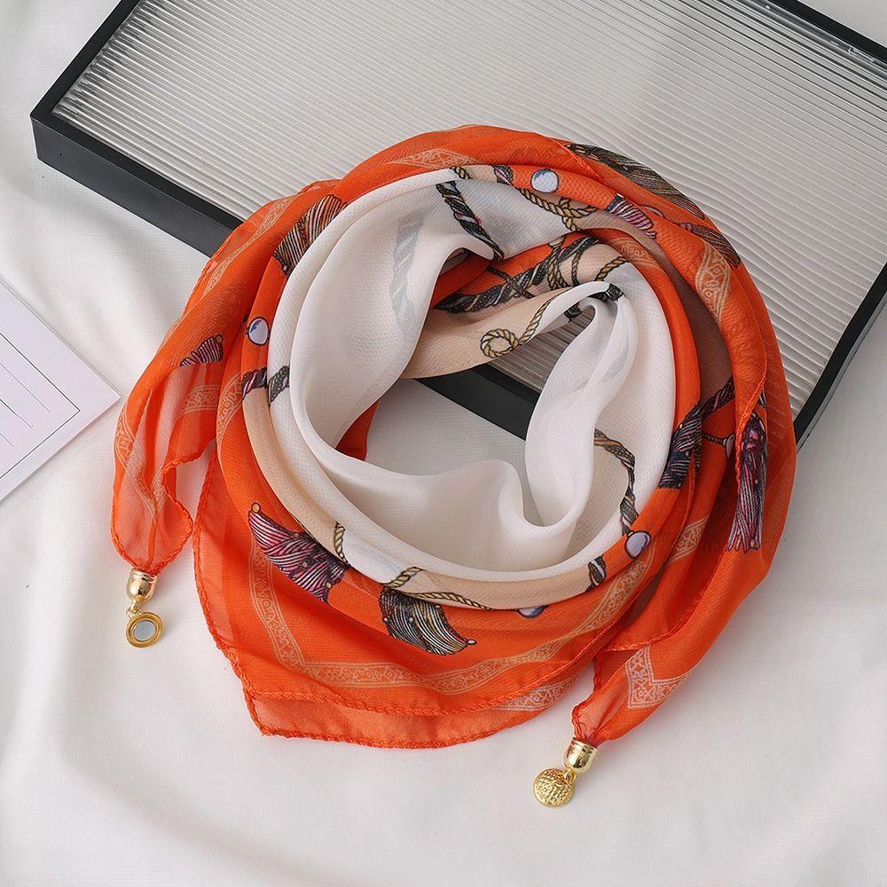 Magnetic Buckle Silk Scarf Chiffon Square Scarf Fashion Headscarves Spring