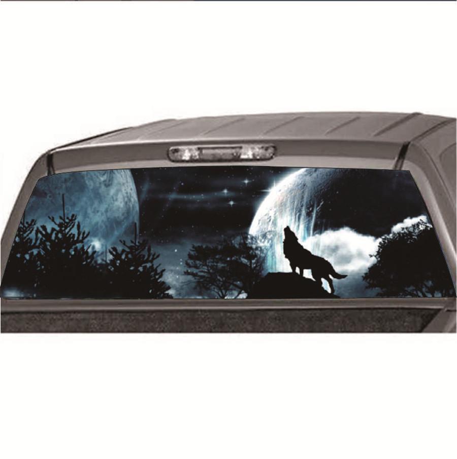 Car Truck SUV Rear Window Decal Night Wolf Howling Stars Graphic Sticker 53"x14