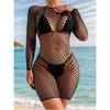 Women'S Hollow Out Fishnet Cover Up Long Sleeve Sheer Mesh Beach Dress Coverups High Strecth Bodycon Dress Summer Dress
