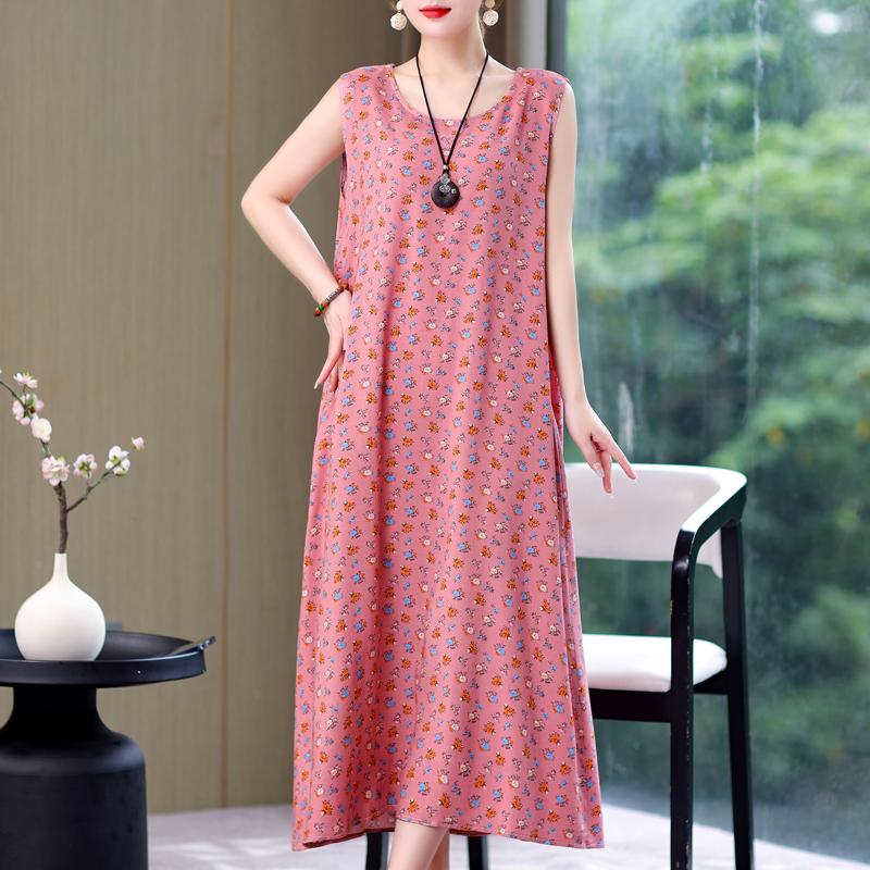 Plus Size Women's Long Dress Summer  Casual Elegant Sleeveless Vintage Print Dress For Women