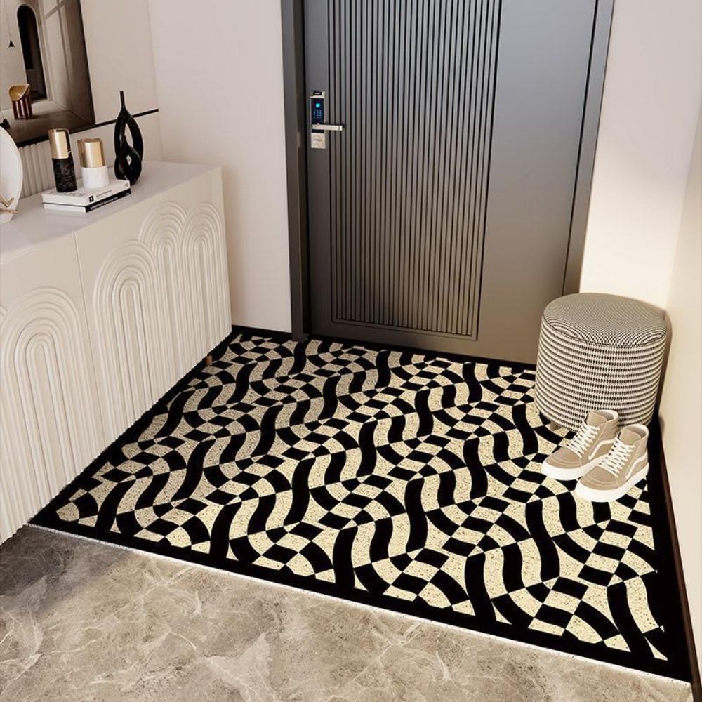 Modern Abstract Carpet Mat Rug Black White Geometric Pattern with Welcome Text Non-slip Home Decoration Floor Mat Welcome Mat