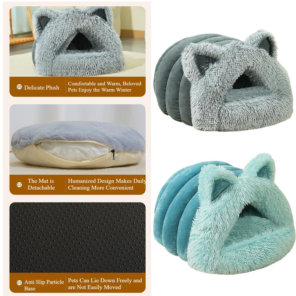 Winter Warm Long Plush Pet Cat Nest House Warm and Comfortable Suitable for Small To Medium Cats and Dogs Mat Animals Sleeping