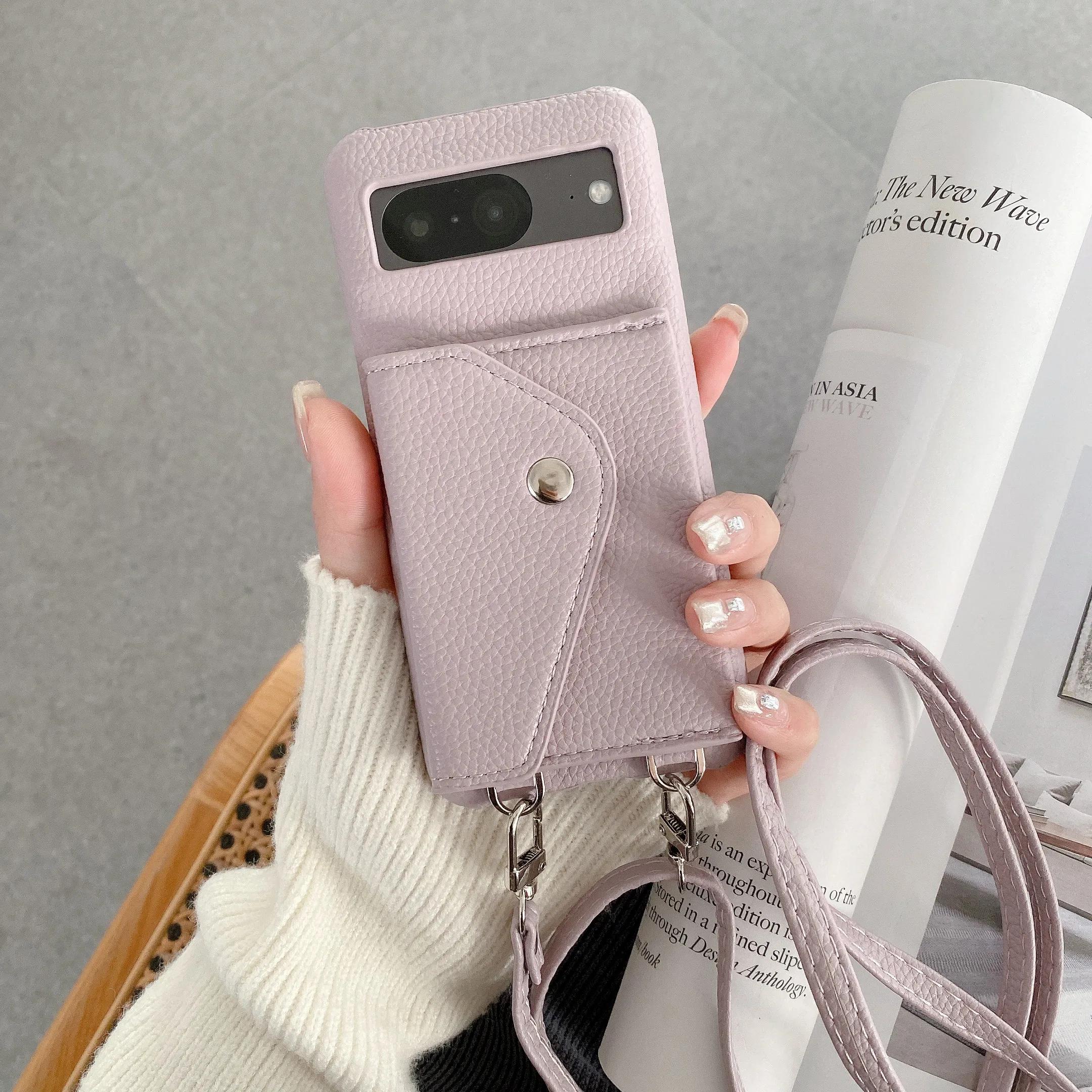 

Кошелек-кроссбоди с держателем для карт Чехол для телефона для Google Pixel 9 Pro Xl 8 7 6 8A 7A 6A Защитный противоударный чехол из ПУ кожи For Pixel 6Pro фиолетовый