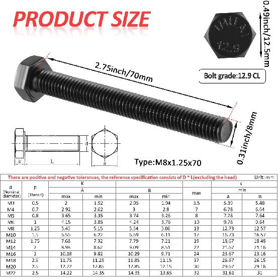 4 Pieces M8 8Mm Secondary Clutch Spreader Belt Change Removal Tool For Can-Am ATV'S And SXS'S Bolt M8 X 1.25 X 70, 12.9 CL, Pre Oil, Fully Threaded