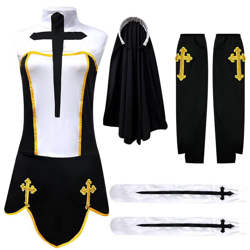Halloween Nun Costume Role Play Outfit Stage Performance Womens Game Uniform