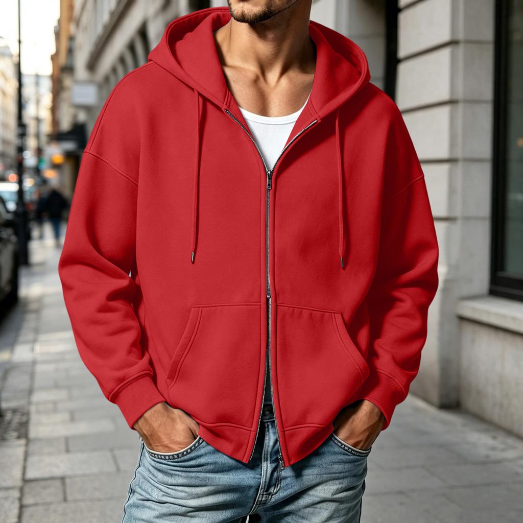 Herren Kapuzenpullover mit doppeltem Reißverschluss Lässiger Sport Kapuzenpullover