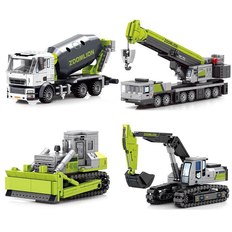 Construction excavator building blocks, crane cement truck puzzle toys, handmade DIY assembly set, children's birthday gifts