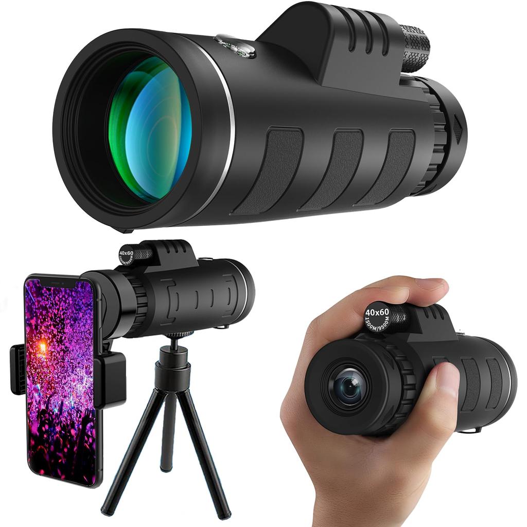 40x60 High Magnification Monocular Telescope with High-Grade Prism, Bak4 Lens, Wide-Angle Lens, Smartphone Compatible, High Transmittance, Compact,