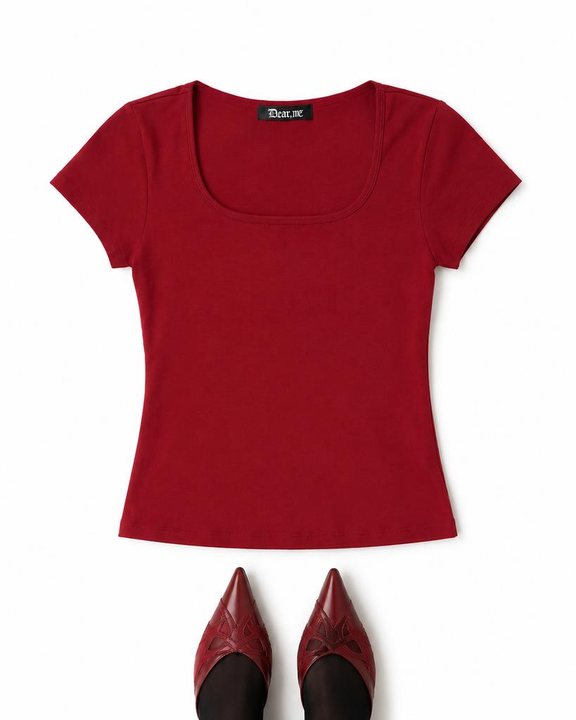 DEAR,ME [2Pack] Slim Fit Square Neck T-Shirt
