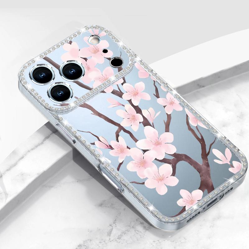 Colorful Floral Pattern Diamond Case For iPhone 17 Pro Max Funda iPhone 16 15 14 13 Pro Max Clear TPU Silicone Soft Cover