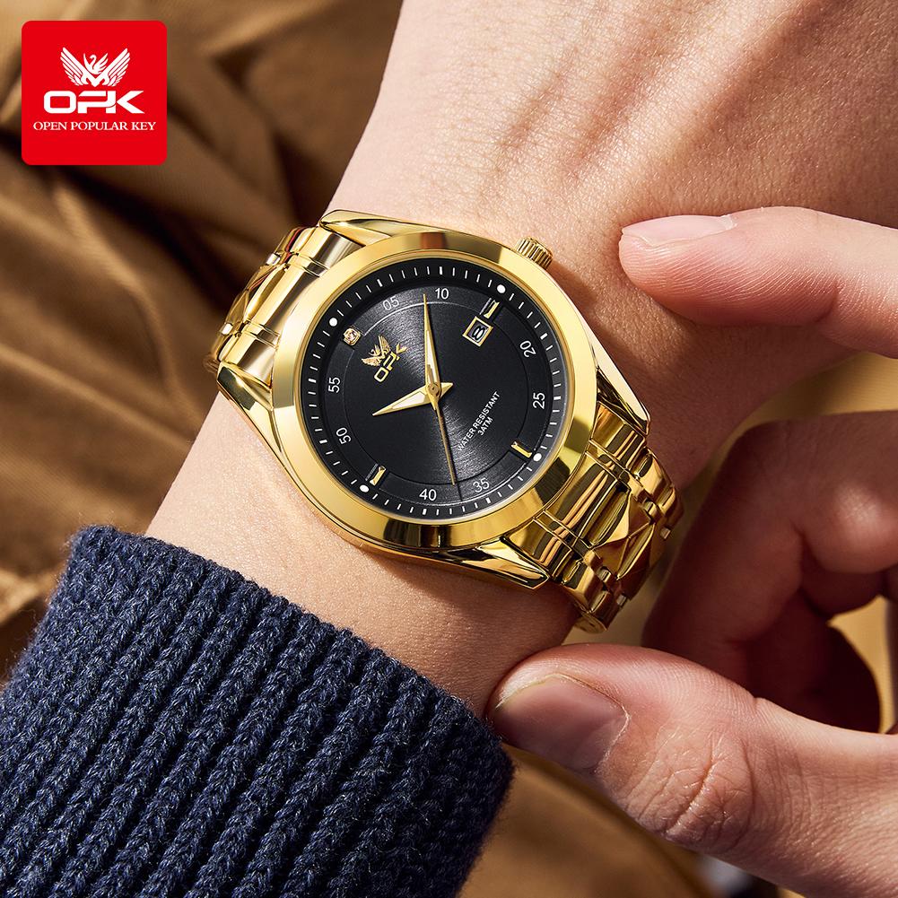 OPK brand watch steel strip single calendar business casual men's quartz watch night light waterproof men's watch 8183