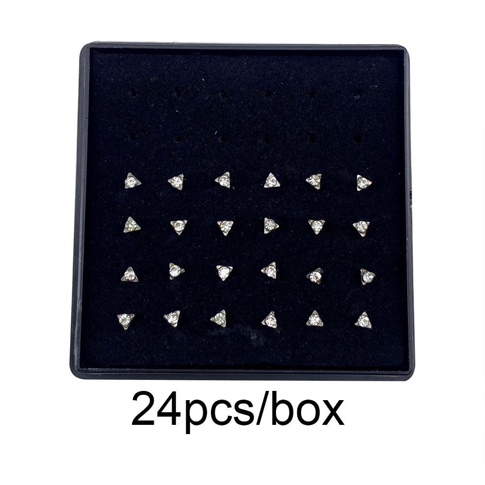60 Stainless Steel L-Shaped Nose Studs (1.5/2.0/2.5mm) with Diamond Inlay Curve Nose Rings