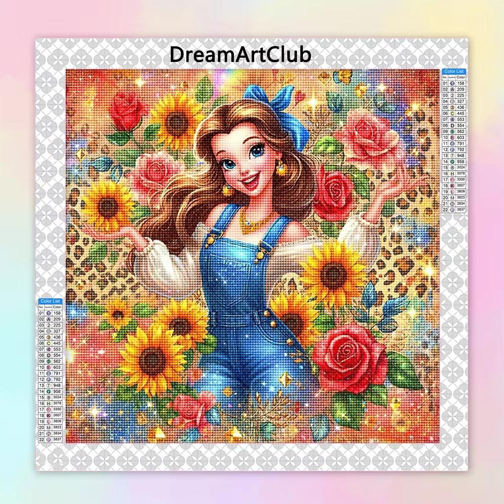 

Disney Diamond Painting Kits Sunflower and Princess 5D Full Embroidery Art Cartoon Gem Large Picture Supplies Round 20x20cm