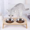New Elevated Cat Bowls Pet Feeder 15° Tilted Raised Cat Food Bowls With Wooden Stand Stainless Steel Bowls For Cats And Puppy