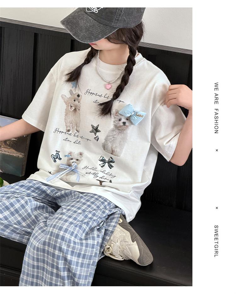 Girls' short sleeved T-shirt and long pants set for summer 2026, new trendy children's fashion, girls' checkered pants for summer wear