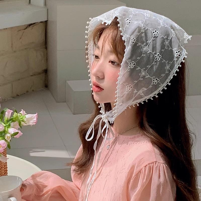 Foulard in Pizzo Coreano Ins per Capelli Donna Fascia a Triangolo Bianca Cinturino per Capelli Foulard per Testa Cappello Foulard da Viaggio Fascia per Capelli Accessori