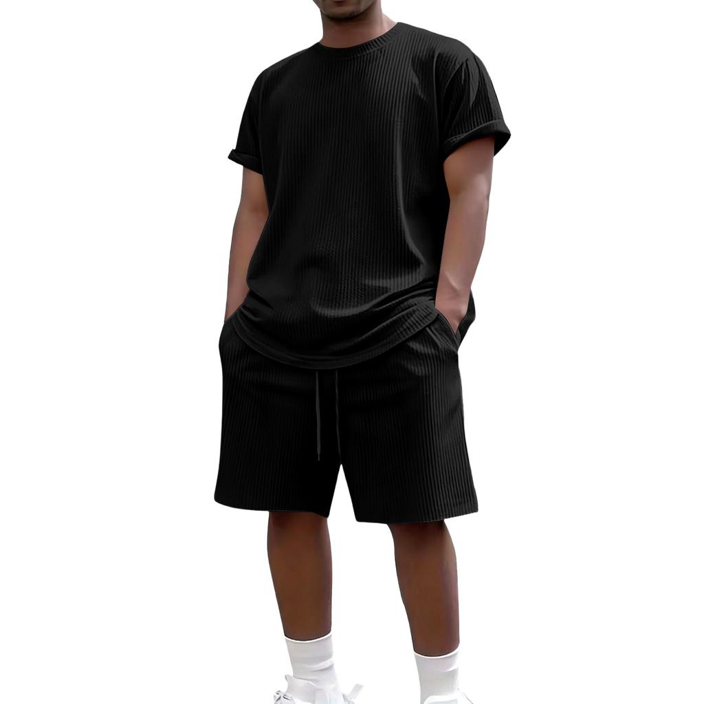 Men's Summer Casual 2-Piece Outfit Round Men's Neck Short Sleeve Tee Shorts Set