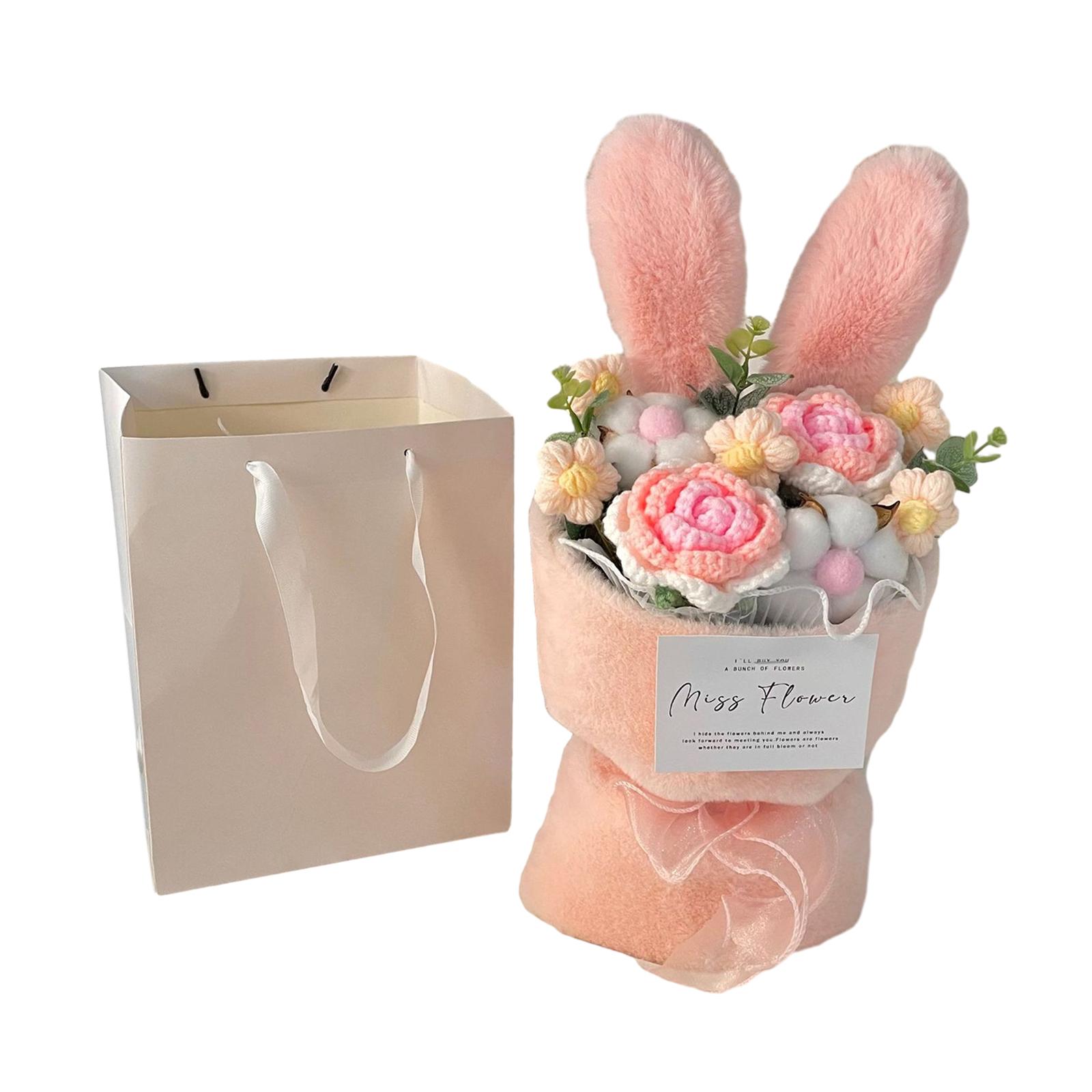 

Завершенный букет цветов, связанный крючком, креативное украшение, вязаная крючком роза для подарка на День святого Валентина, ресторана, кафе, вечеринки, кабинета розовый