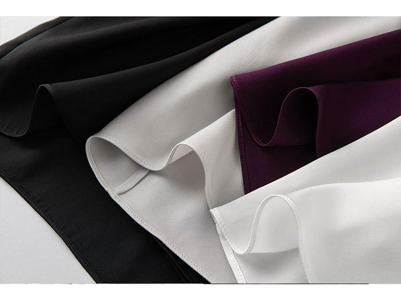 Women's Spring Ribbon Silk Blouse - Long Sleeve, Mid-Length, Slim Fit, Solid Color.