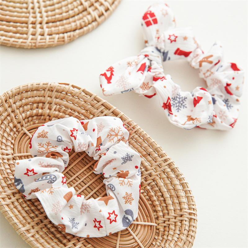 12pcs/pack Merry Christmas Pretty Print Hairbands for Women Girls Thick Ponytail Holder Hair Ties Elastic Hair Bands Accessories