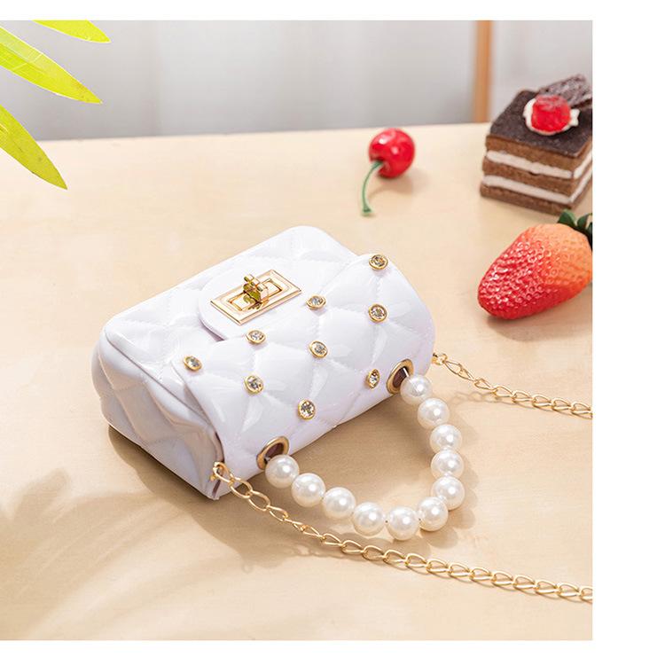 Mini Small Bag New Fashion Pearl Handle Jelly Bags Diamond Nail Plaid Small Handbag