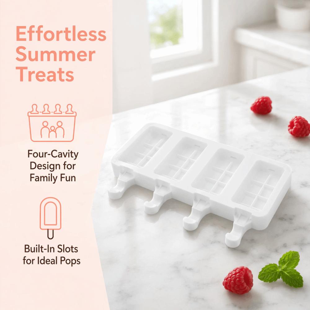 4-Cavity Ice Bar Maker Square Ice Lolly Mold Professional Ice Cream Making Mold DIY Freezer Making