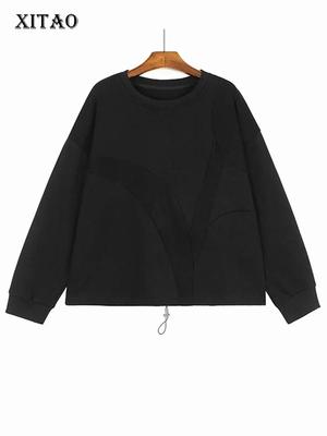 Loose Sleeve Sweatshirt Casual Fashion Patchwork Solid Color Drawstring Women Top DMJ3063