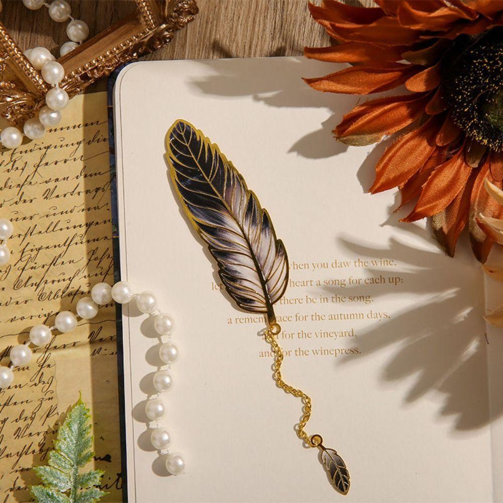 Metal Chain Feather Bookmark Page Clip Pendant Bookmark Aesthetic Vintage Book Clip  Book Lovers