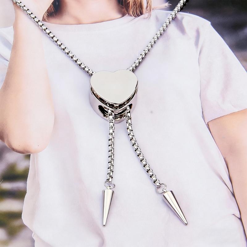 Versatile Stainless Steel Necklace With Heart Shaped Sliding Pendant For Formal And Casual Event Comfortable Design