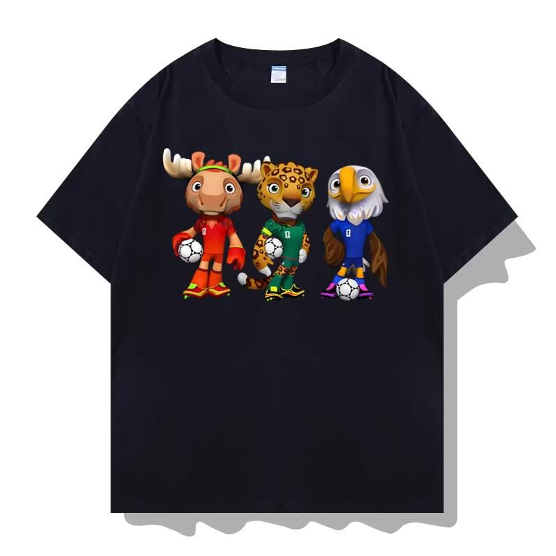 

Unisexs Tshirt 2026 USCanadaMexico football mascot pattern printed Tshirt Unisex Fashion Streetwear summer new pure Cotton Tee 4XL