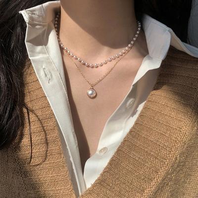 Regulowany naszyjnik typu choker z łańcuszkiem przedłużającym Drobne wykonanie Dwuwarstwowy łańcuszek Sztuczne perły