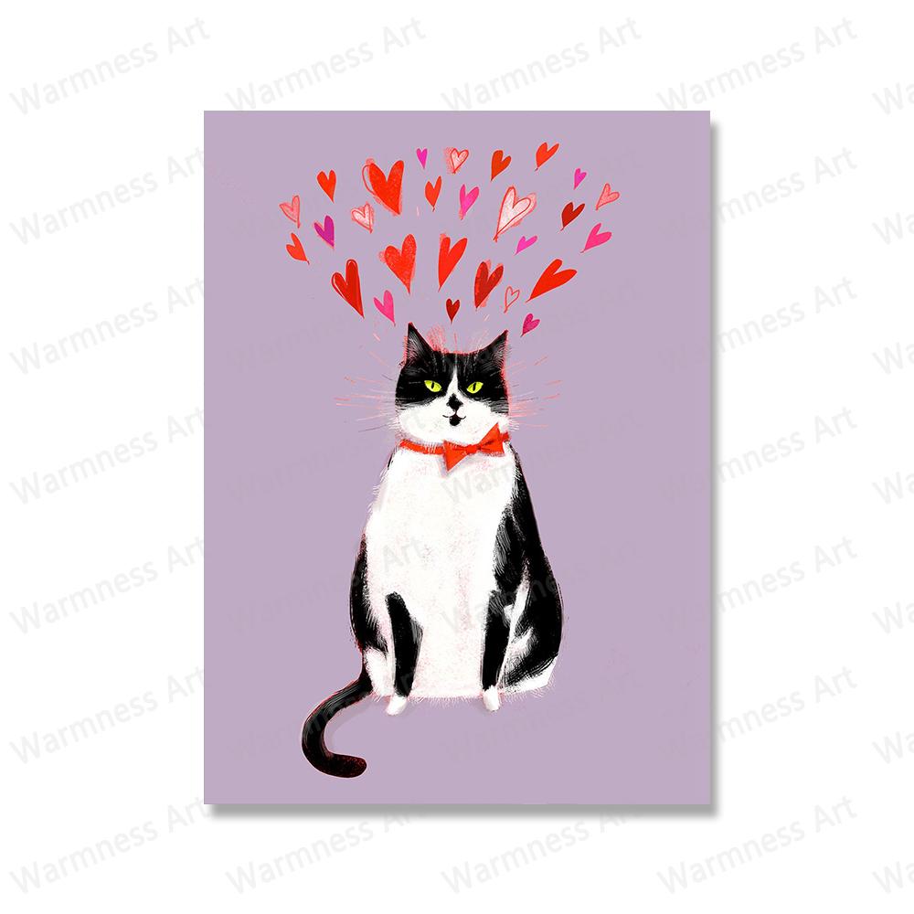 Alles Gute zum Geburtstag Katze Poster und Drucke Nordische Wandkunst Lustige Kaffeezeit Katzen Leinwand Malerei Bilder für Wohnzimmer Dekoration