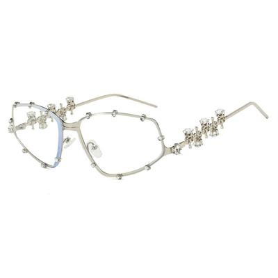 Eye Protection Oval Shades Frame Cat Eye Glasses Metal Oversized Party Eyeglasses Bling Rhinestone Frame Eyewear for Women Men