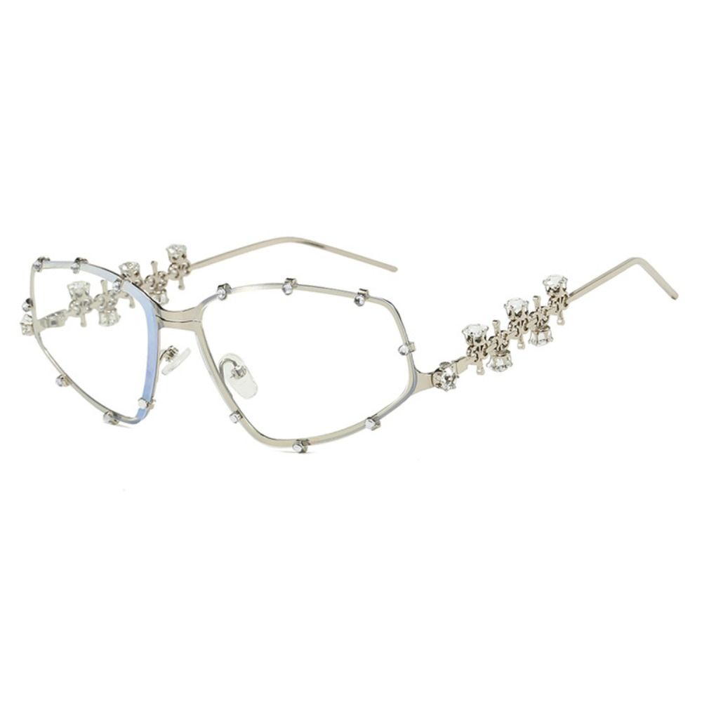 Oval Cat Eye Glasses Metal Oversized Party Eyewear with Bling Rhinestone Frame for Women Men Eye Protection Shades