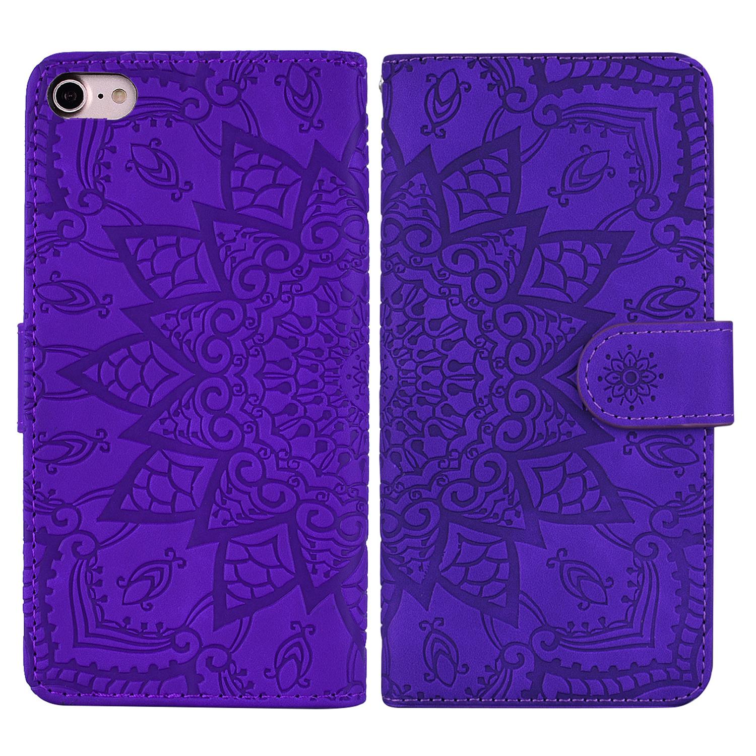 

For iPhone 16e Case PU Leather Wallet Flip Phone Cover Flower Imprinted D