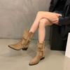 High Heel Pointed Skinny Suede Martin Boots Women's Boots 2026 Autumn/Winter Western Cowboy Medium Boots Pile Boots Short Boots