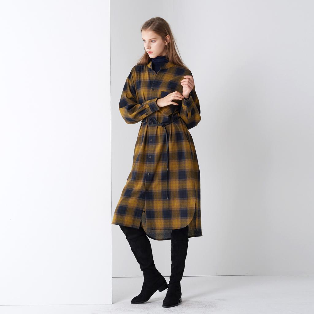 Pin Black Cotton Check Shirts One-Piece Navy