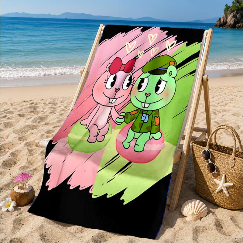 Toalla de Playa Aniversario de Happy Tree Friends, Toalla de Playa de Microfibra, Perfecta Para Piscina, Playa, Viajes, Decoración del Hogar, Regalos para Fans de Fiestas en la Playa