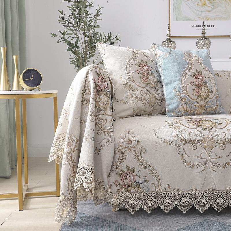 Žinylkové potahy na pohovku s krajkou, luxusní ručník, evropský styl, kompletní potah na pohovku, prachotěsný potah, 1ks