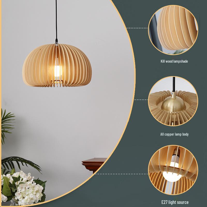 Vintage Japanese Retro Wood Art Pendant Light for Restaurant, B&B, Study, Bedroom - "Chuko Pumpkin Lamp"