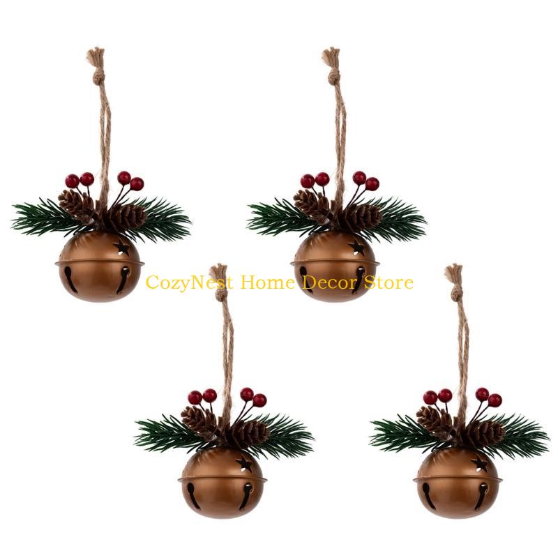 92MF 4PCS Christmas Bells Ornament Weatherproof Iron Bells Decorations for Door Window