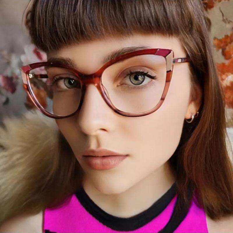 New Arrival Floral Cat Eye Oversized  Women'S Glasses Frame Short Sight Eyewear 0 -0.5 -1 -1.25 -1.5 -1.75 -2.0 To -6