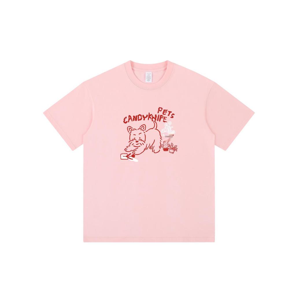 2024 Summer Women's Slimming Puppy Print Short Sleeve T-Shirt with Niche Drop Shoulder & Small Neckline Design