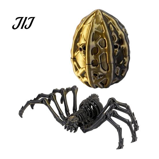 Fun Ritual Surprise Toys 3D Printed Articulated Skeleton Spider with Hollow Egg, Movable Joint Nighttime Scavenger Hunt Props Figurine, Halloween