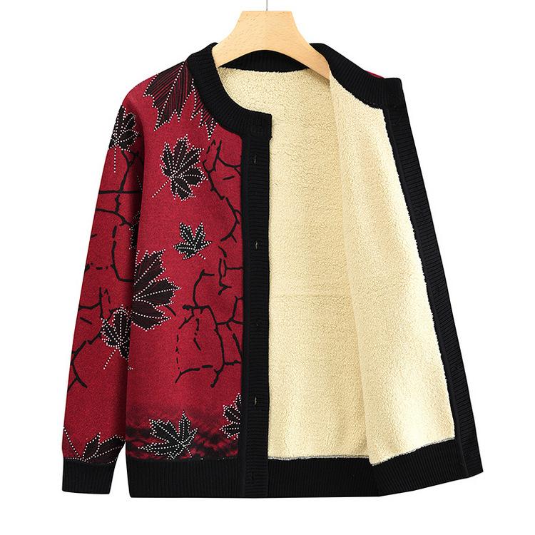 Mama Strickjacke Oberteil Kleidung Mittelalte und Ältere Damen Locker Plüschjacke Herbst und Winter Pullover Warme Freizeitjacke