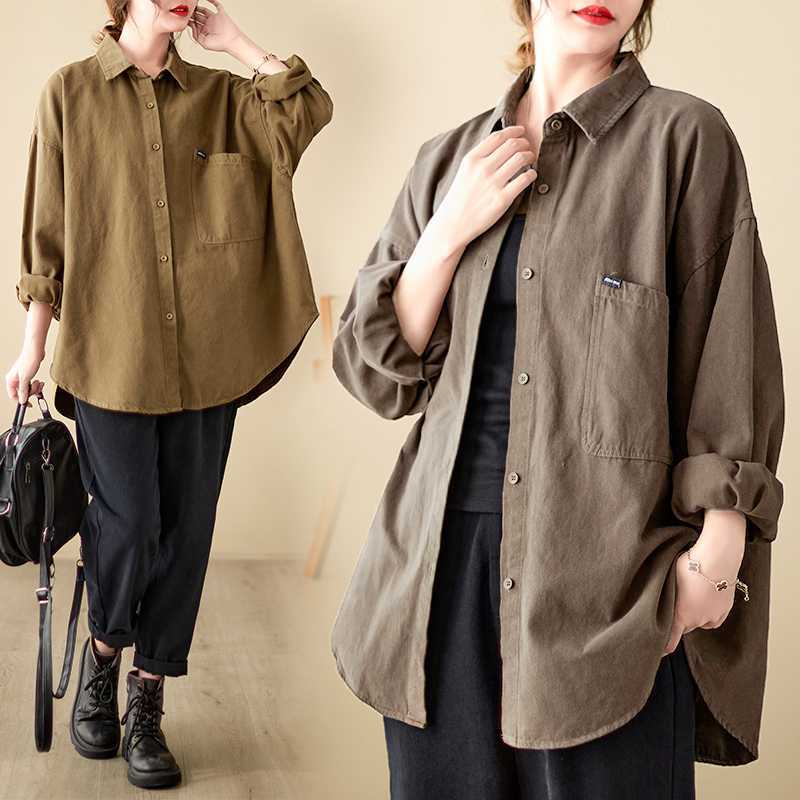 Black Loose Shirt Women's Spring Women's Jacket Cotton and Linen Top Casual